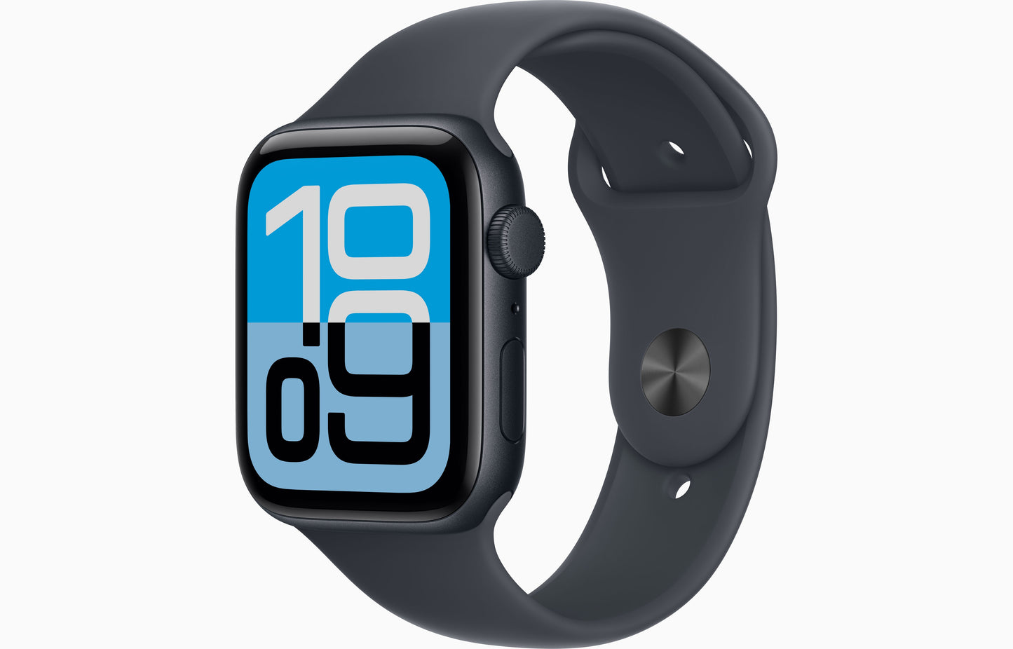 Refurbished Apple Watch SE 3rd Gen Midnight aluminum case with matching sport band facing forward
