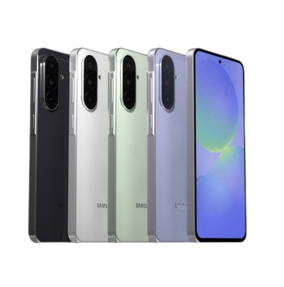 Refurbished Samsung Galaxy A36 5G front and back view Angled with Key Island design All Colors Group Shot - Strictli Certified