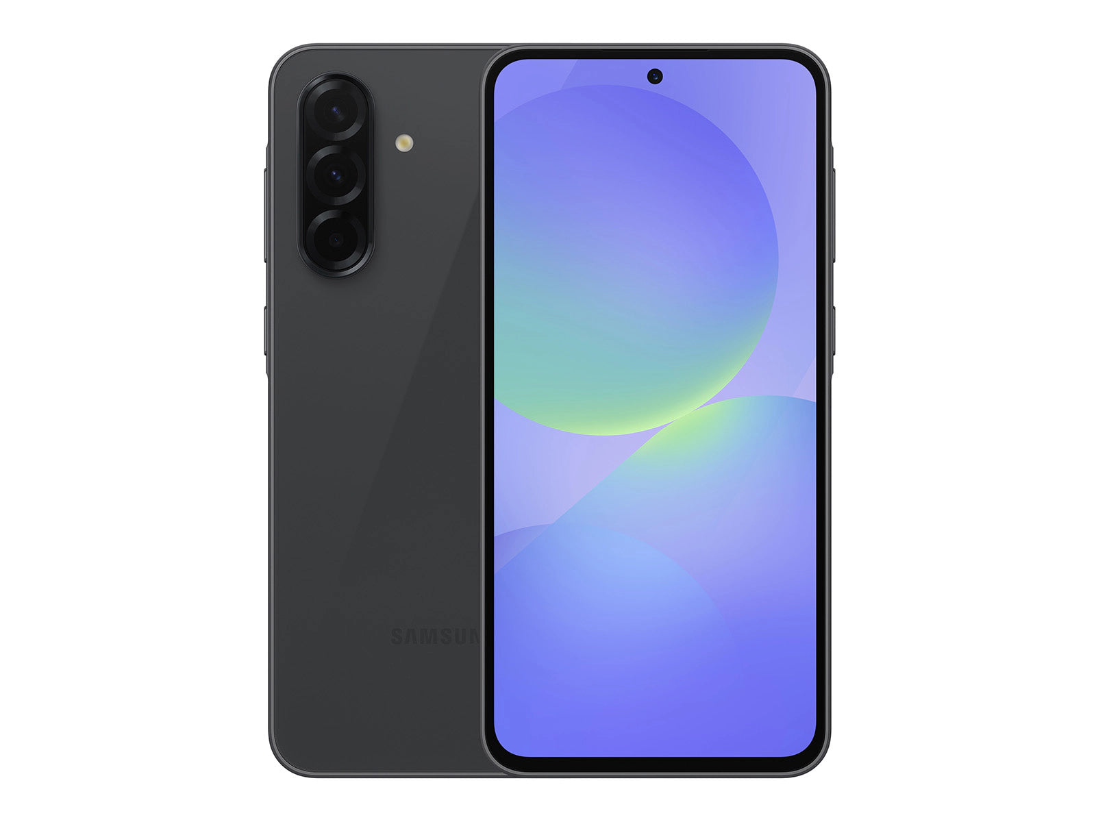 Refurbished Samsung Galaxy A36 5G Awesome Black front and back view with Key Island design - Strictli Certified