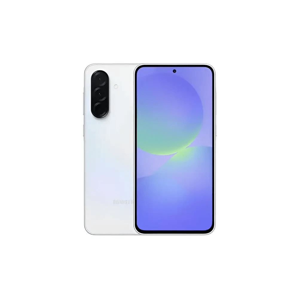 Refurbished Samsung Galaxy A36 5G Awesome White front and back view with Key Island design