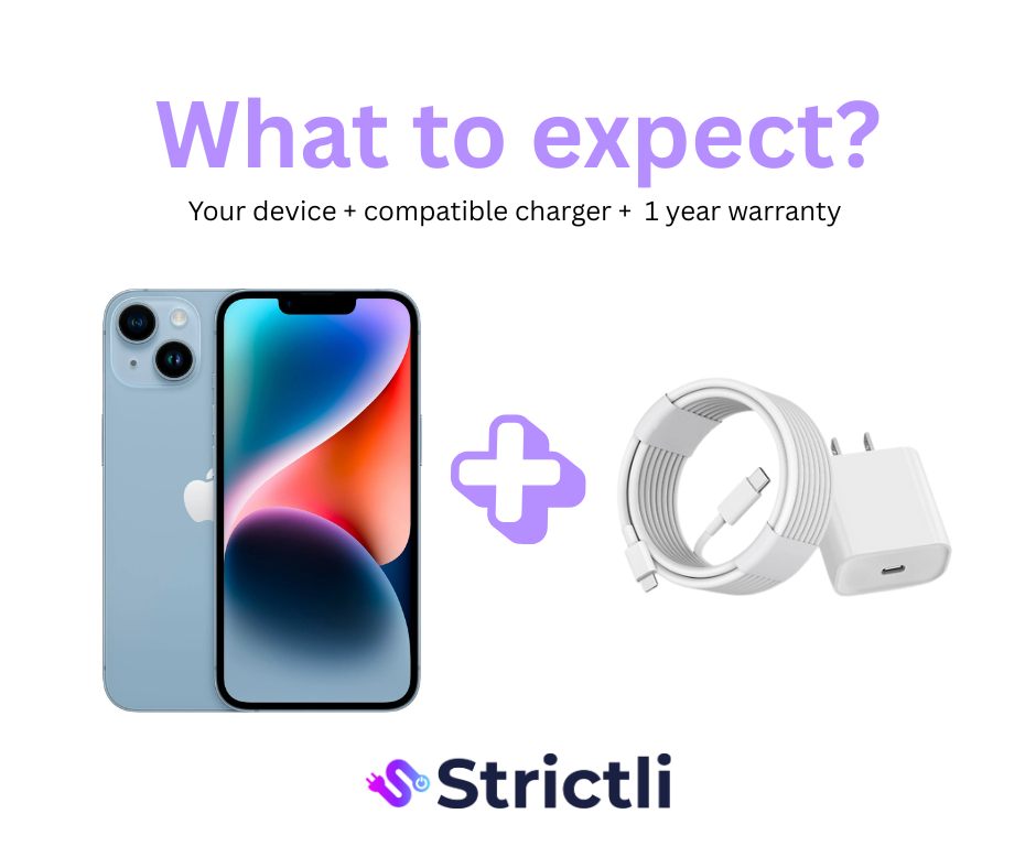 All Phones Come with the Device and Corresponding Charger block and cable in the box - Strictli Certified