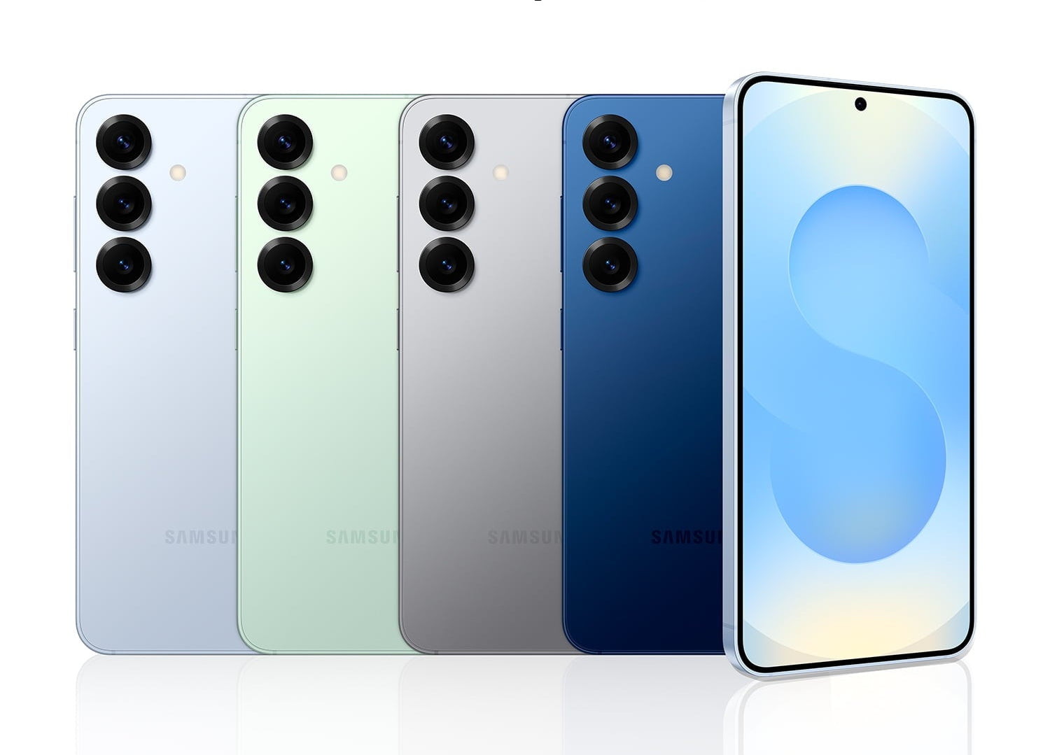 Group shot of Refurbished Samsung Galaxy S25 5G smartphones arranged to display the full lineup of available color options and matte back finishes - Strictli Certified