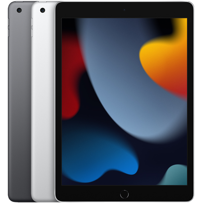 Refurbished Apple iPad 9th Gen 10.2-inch Space Gray and Silver group shot front view with Home Button and Touch ID