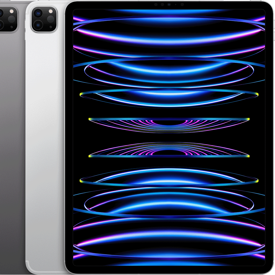 Refurbished Apple iPad Pro 12.9-inch 6th Gen M2 Space Gray and Silver Group shot front view with XDR display - Strictli Certified