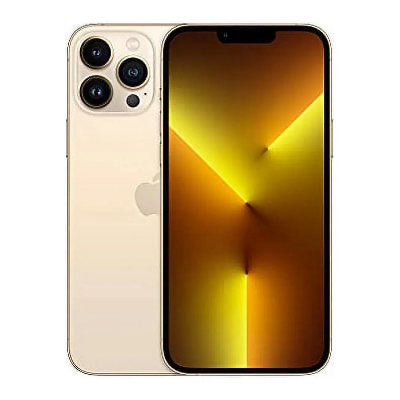 Refurbished iPhone 13 Pro Max 6.7-inch ProMotion Display with FaceID Notch and Gold Color rear split view