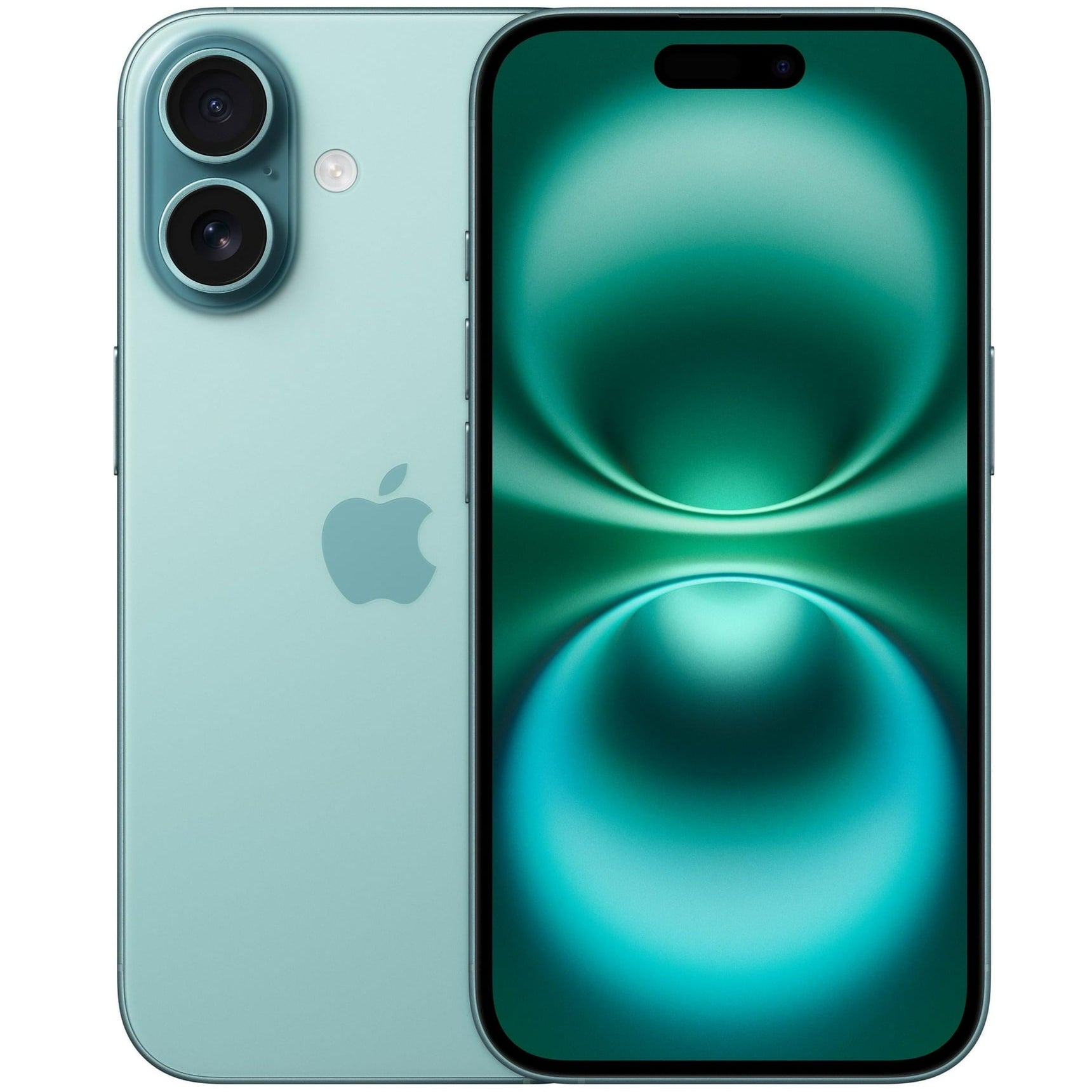 Refurbished iPhone 16 Teal Front Display with Dynamic Island with Rear Camera Split View- Unlocked